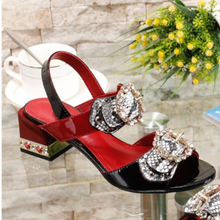Load image into Gallery viewer, Luxury Women's Sandals Jewelled Square Heel Serpentine Butterfly-Knot Rivet Rhinestone Shoes
