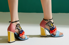 Load image into Gallery viewer, Women's Designer High Heel Bird Rhinestone Chunky Heel Shoe
