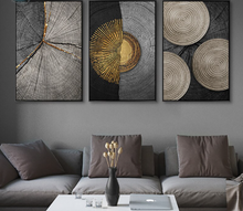 Load image into Gallery viewer, Arna's Luxury Painting Collection - Abstract Circle Stripes Moon Black Golden Print Canvas Painting
