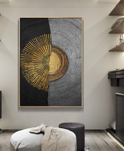 Load image into Gallery viewer, Arna's Luxury Painting Collection - Abstract Circle Stripes Moon Black Golden Print Canvas Painting
