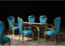 Load image into Gallery viewer, "Arna Royal Victorian Collection" Luxury Plus Furniture - Exquisite Golden/Blue Dining Table &amp; Chairs
