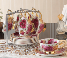 Load image into Gallery viewer, "Arna" Collection - Rose Ceramic Cup &amp; Saucer Set - 2 Piece (2 Designs)
