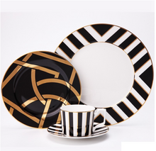 Load image into Gallery viewer, "Arna Lisa" Royal Collection - Plates Set Dinnerware 16 Piece - Black and White
