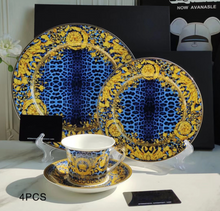 Load image into Gallery viewer, "Arna Lisa" Royal Collection - 24 Piece Porcelain Dinnerware Set for 6 (Leopard Print Blue)
