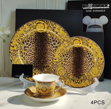 Load image into Gallery viewer, "Arna Lisa" Royal Collection - 24 Piece Porcelain Dinnerware Set for 6 (Leopard Print Blue)
