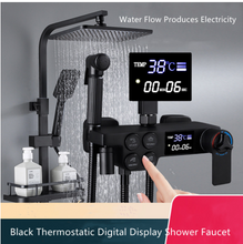 Load image into Gallery viewer, "Arna" Collection - Modern Rainfall Shower Head Mixer Set with thermostat Black
