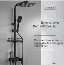 Load image into Gallery viewer, "Arna" Collection - Modern Rainfall Shower Head Mixer Set with thermostat Black
