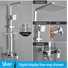 Load image into Gallery viewer, "Arna" Collection - Modern Rainfall Shower Head Mixer Set with Thermostat Silver
