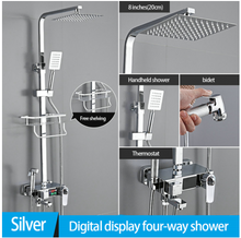 Load image into Gallery viewer, "Arna" Collection - Modern Rainfall Shower Head Mixer Set with Thermostat Silver
