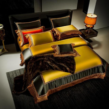 Load image into Gallery viewer, "Arna Lisa" Royal Collection - Luxury Golden Satin Egyptian Cotton Silky Soft Bedding Set - King 10 Piece
