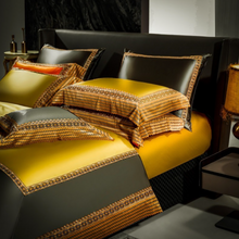 Load image into Gallery viewer, "Arna Lisa" Royal Collection - Luxury Golden Satin Egyptian Cotton Silky Soft Bedding Set - King 10 Piece
